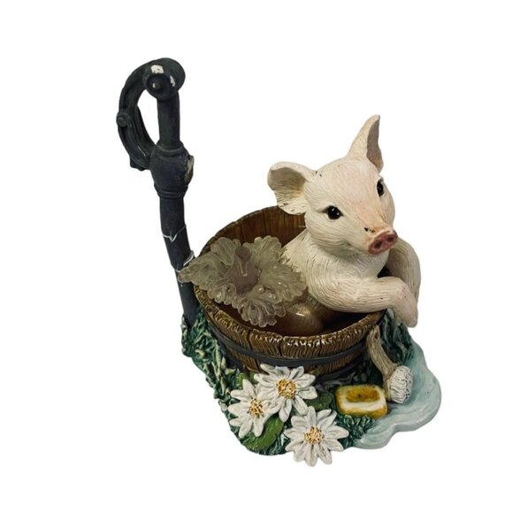 Hamilton Collection Farm Livin Collection Squeaky Pig Blue Bird Bath Figurine - Picture 1 of 13